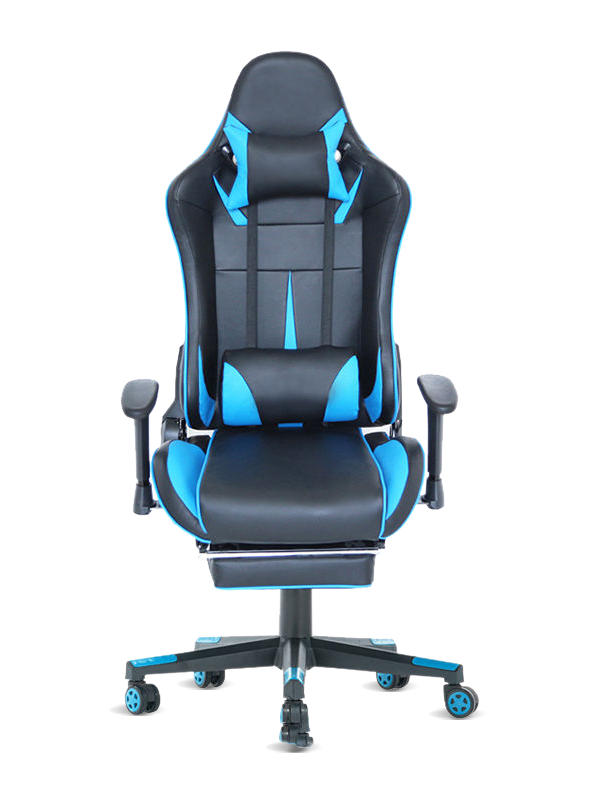 Modern, ergonomikus forgatható bőr lábtartó, kék RGB játékszék 